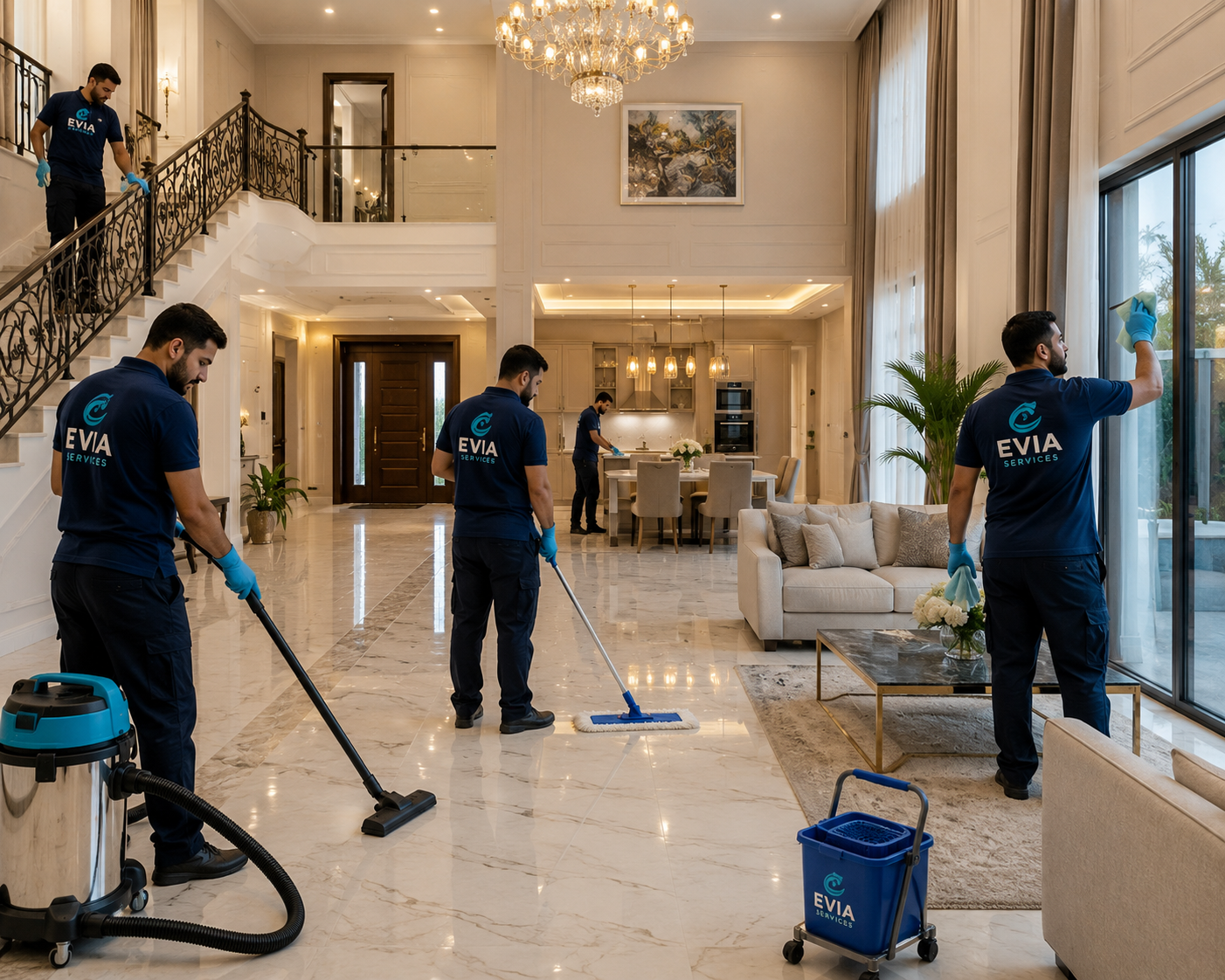 تنظيف غرفة معيشة وفيلا في الطائف — إيفيا للخدمات