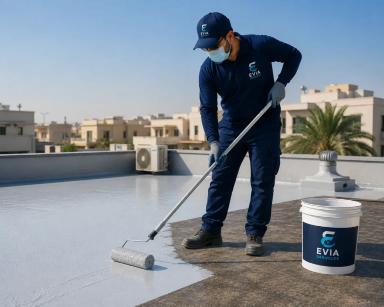 عامل يطلي سطح المركب بالطريقة المهنية
