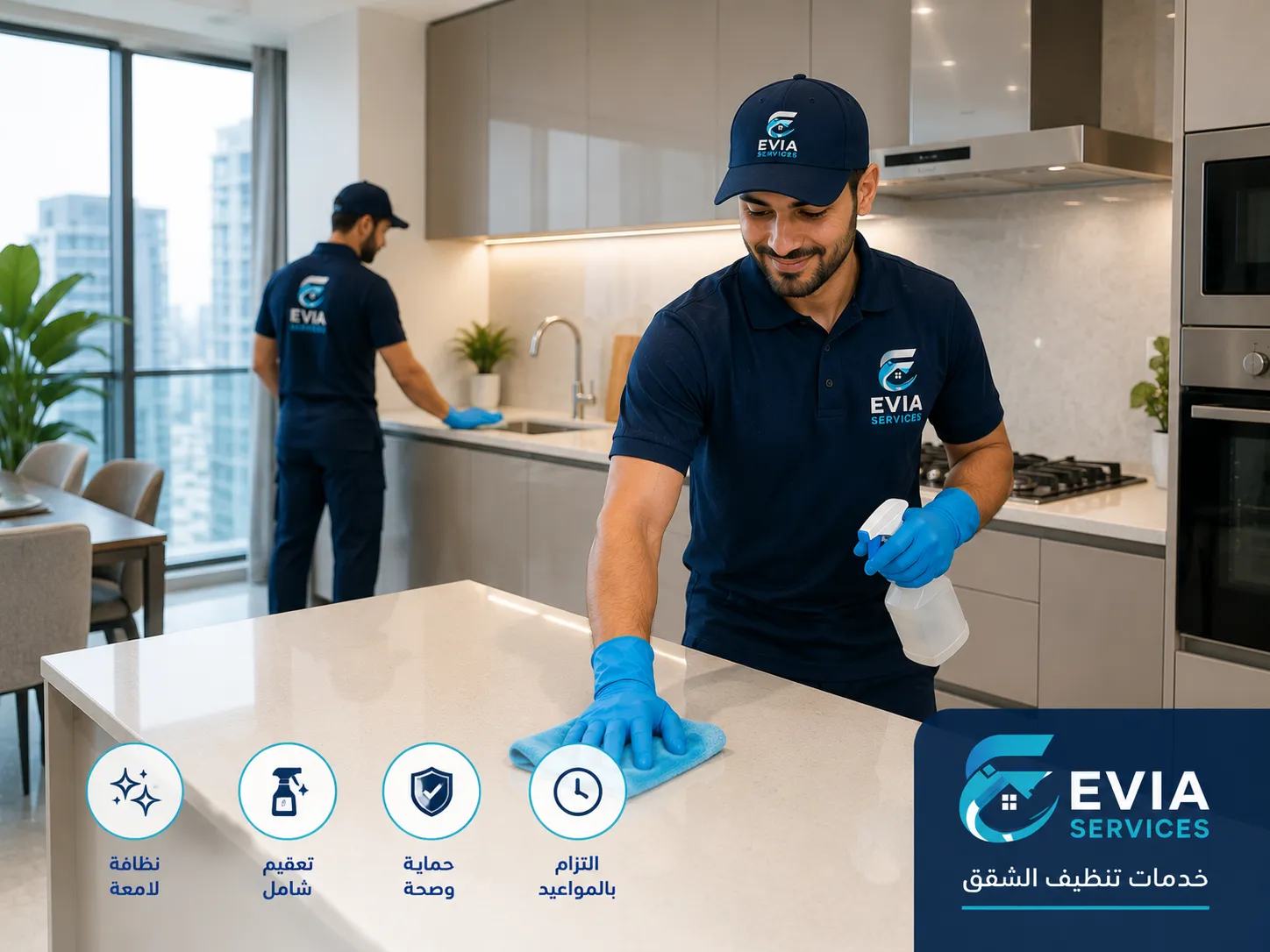 تنظيف مطبخ شقة وإزالة الدهون ضمن خدمة تنظيف الشقق من إيفيا