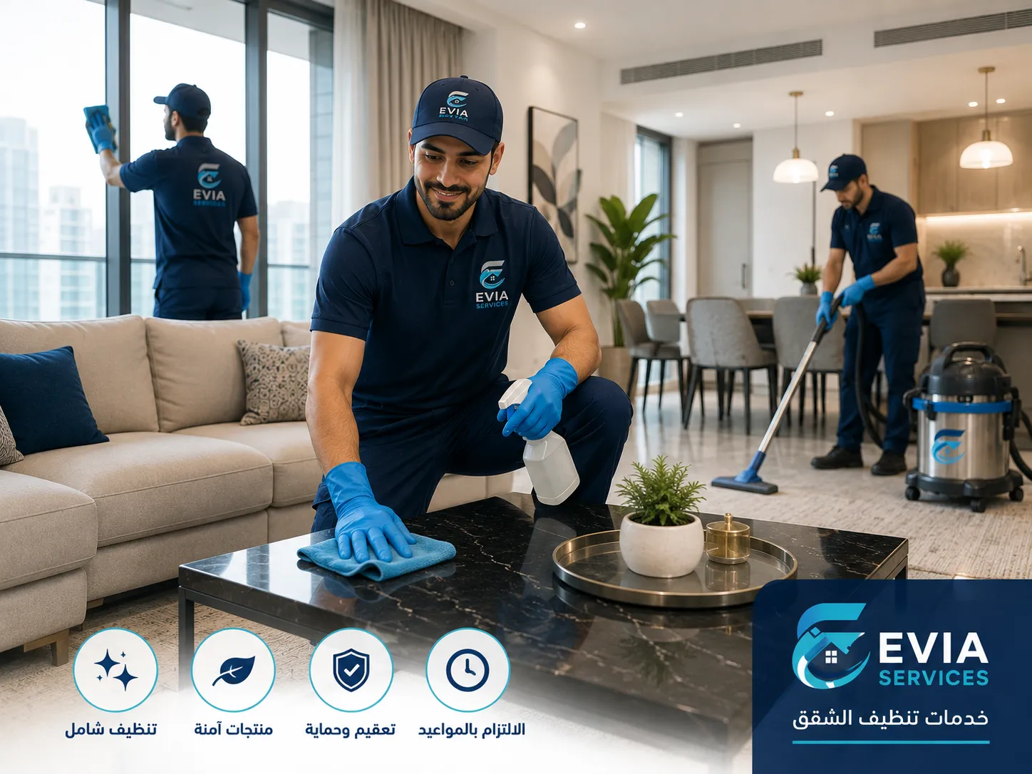 تنظيف صالة شقة سكنية ضمن خدمة شركة تنظيف شقق إيفيا