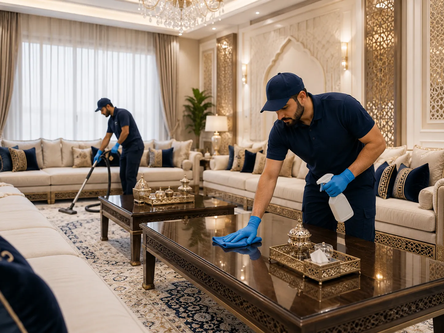 تنظيف وتعقيم مجلس ضيوف في فيلا ضمن خدمة تنظيف الفلل من إيفيا